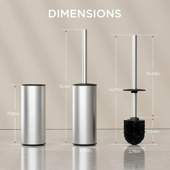 FORIOUS Toilet Brush and Holder Set Brushed Nickel, Heavy Duty 304 Stainless Steel Base and Long Handle Toilet Bowl Cleaners Brush, for Bathroom Storage and Organization, 2 Brush Head - ModernBath