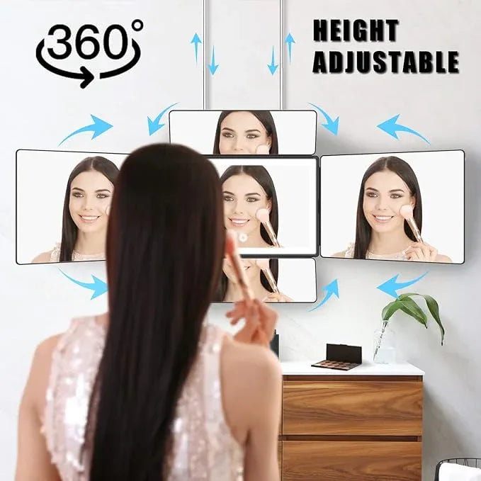 OLIBUY 5 Way Mirror, 360 Mirror for Self Hair Cutting and Brading Hair, Clear Anti-Fog HD Glass, USB Rechargeable, Portable Height Adjustable Telescoping Hooks - ModernBath