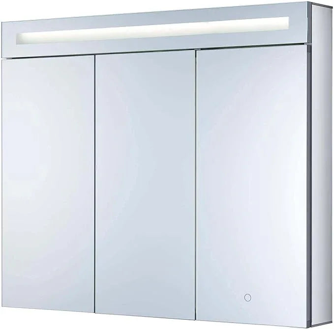 Fine Fixtures 36" x 30" Bathroom Medicine Cabinet, Aluminum Bathroom Vanity, Recessed Medicine Cabinet/Surface Mount, 3 Door, Mirrored Interior w/LED - ModernBath