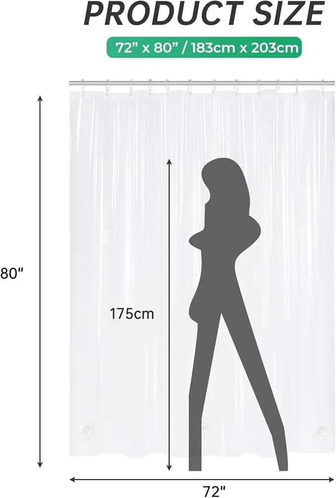 AmazerBath Long Shower Curtain 80 Inches Clear Shower Curtain Plastic Premium PEVA, Heavy Duty 8G Weighted Shower Curtains for Bathroom with 3 Big Stones and 12 Grommets, 72x80 Inches - ModernBath