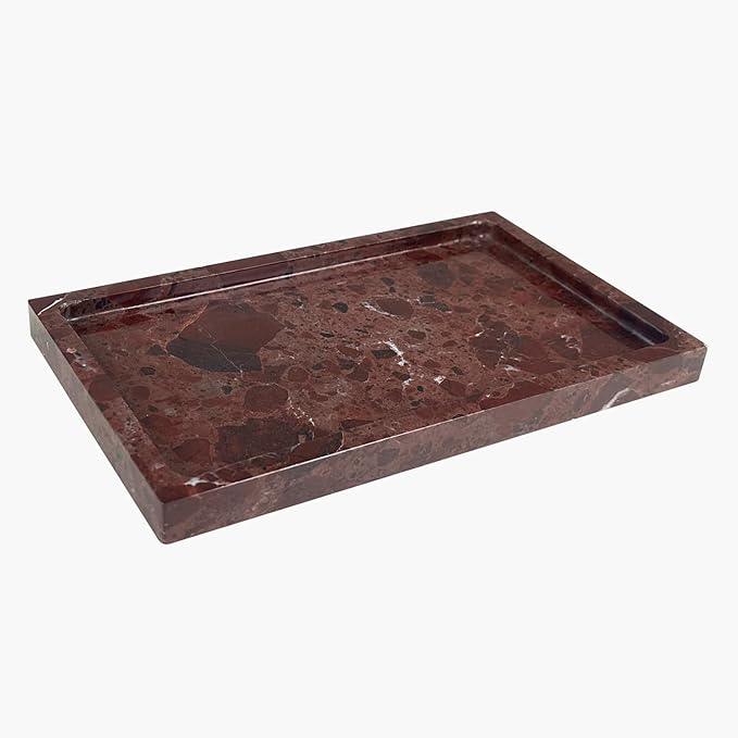 OAIQNUJ Natural Red Marble Vanity Tray, 9.8"x5.9" Genuine Marble Tray for Bathroom/Kitchen/Dresser (Rosso Levanto) - ModernBath