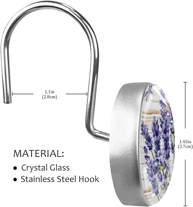Lavender Decorative Shower Curtain Hooks Rings Set of 12 Hooks for Shower Curtain Rustproof Curtain Rings for Bathroom, 1.45x1.45 in/3.7x3.7cm - ModernBath