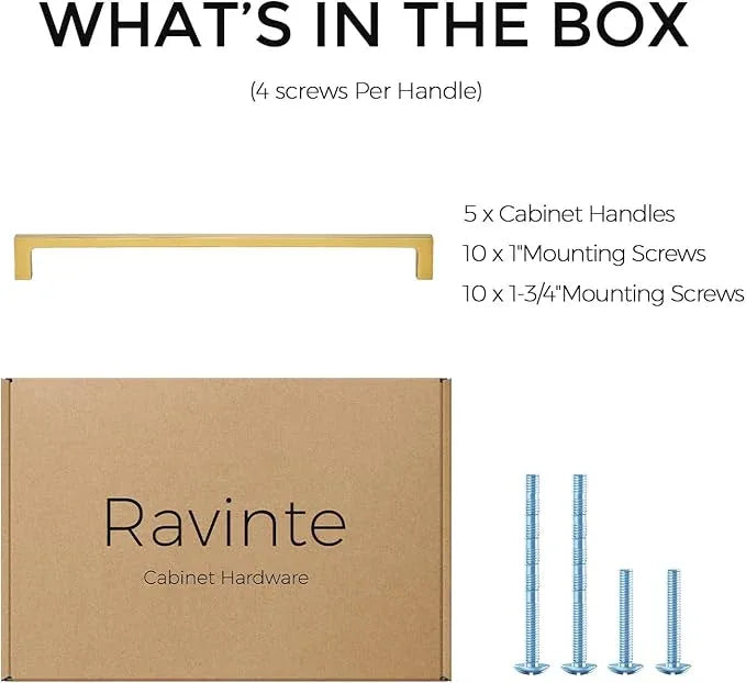 Ravinte 5 Pack 10 Inch Solid Square Cabinet Pulls - Brushed Brass Handles for Kitchen Cabinets & Drawers - ModernBath