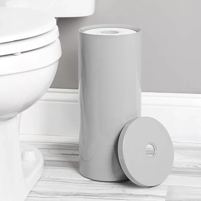 iDesign Freestanding Toilet Paper Canister with Lid for 3 Extra Rolls, Gray, Made in USA - ModernBath