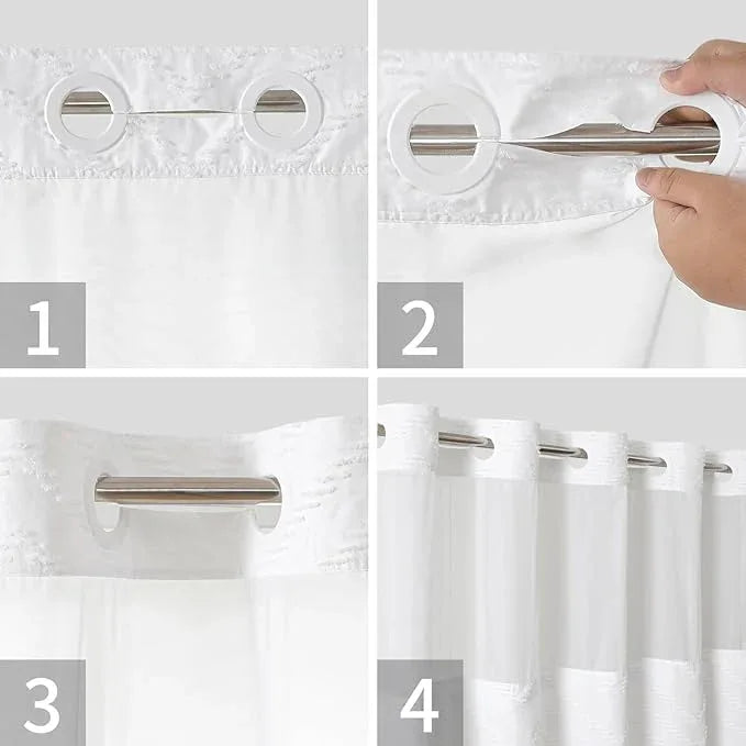 eachope Extra Long No Hook Tufted Chevron Striped Shower Curtain with Snap-in Fabric Liner set-71Wx98H(96H),Tall Hotel Grade Boho Style Shower Curtain,Water Repellent,White - ModernBath