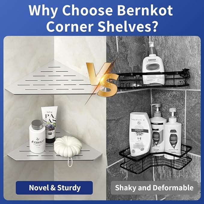 Corner Shower Shelf 10" Brushed 304 Stainless Steel Pentagonal Heavy Duty Floating Corner Sheves Slot Design Recessed Bathroom Shelf for Tiled Wall 2 Pack, No Drilling Needed - ModernBath