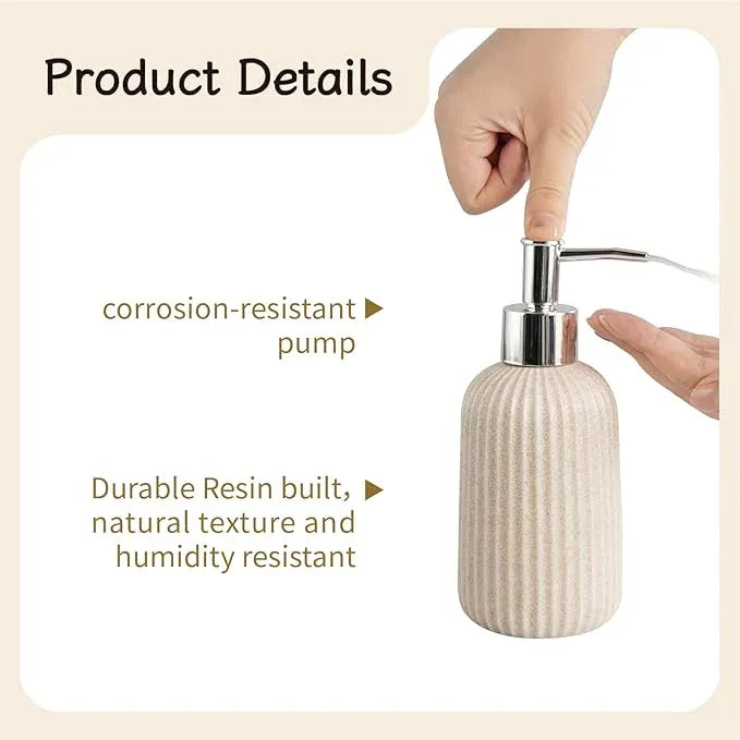 SEICASAYA 4-Piece Bathroom Accessory Set - Modern Resin & Sandstone Collection - Includes Soap Dispenser 8.5oz, Toothbrush Holder, Tumbler, Soap Dish (Beige) - ModernBath
