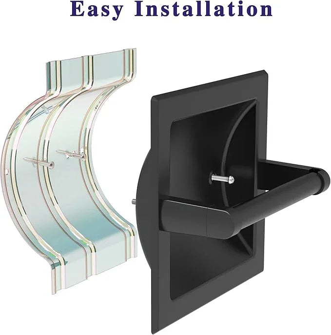 Matte Black Recessed Toilet Paper Holder for Large Rolls, Pivoting Black Toilet Paper Holder Wall Mount Stainless Steel, in Wall Toilet Paper Holders Black, Bathroom Toilet Paper Wall Holder - ModernBath