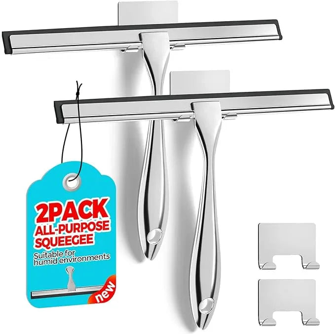 ALFLOD 2PACK Shower Squeegee for Glass Doors, Squeegee for Shower Glass，All-Purpose Tile Walls, Bathroom, Window, Glass and Car Windshield, Mirrors and Kitchen-Stainless Steel, 10 Inches, Silver - ModernBath