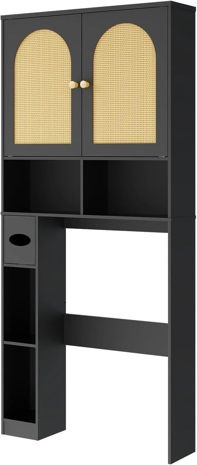 Halitaa Over The Toilet Storage Cabinet, Wood Over Toilet Bathroom Organizer Cabinet with 2 Doors, Freestanding Home Space Save Toilet Rack for Restroom, Bathroom, Laundry, Black - ModernBath