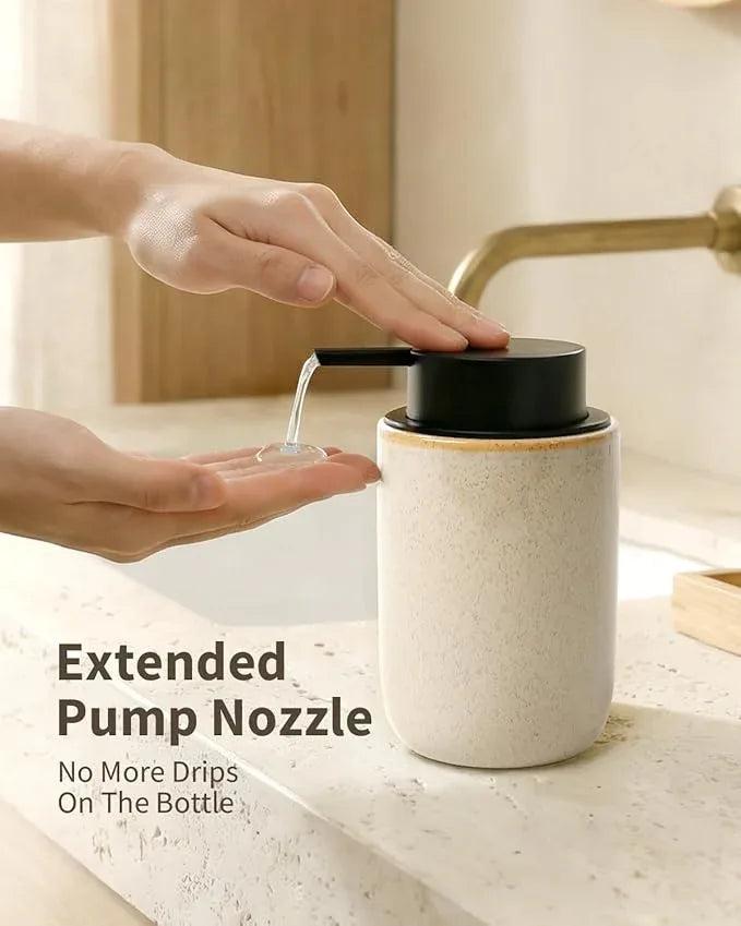 BosilunLife Lotion Pump Dispenser - Hand Soap Dispenser Bathroom Ceramic Dish Liquid Soap Dispenser for Bathroom, Kitchen, Countertop Soap Dispensers (Greige with Speckle, Liquid Pump) - ModernBath