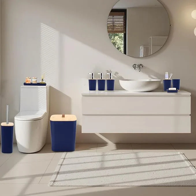 XLHOMO Blue Bathroom Sets with Shower Curtain and Rugs - ModernBath