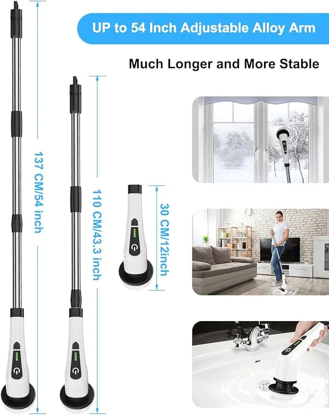 Leebein Electric Spin Scrubber, Cordless Cleaning Brush with 8 Replaceable Brush Heads, Tub and Floor Tile 360 Power Scrubber Dual Speed with Adjustable & Detachable Handle for Bathroom Kitchen Car - ModernBath