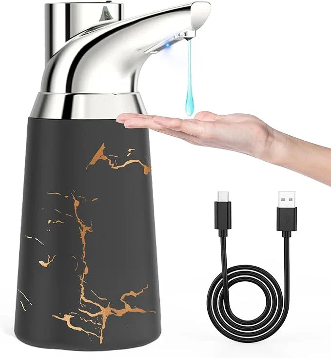 Greatmay Adjustable Automatic Soap Dispenser Touchless, Ceramic Material，4 Adjustable Levels， Type-c Rechargeable Operated Sensor Liquid Soap Pump，Touch-Free Hand Sanitizer Dispenser (Black Silver) - ModernBath