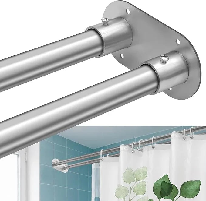 Anndason Double Shower Curtain Rod 28 to 75 Inches Elegant Double Shower Rod Adjustable Wall Mounted Double Shower Curtain Pole for Bathroom (Silver, 28 to 75") - ModernBath