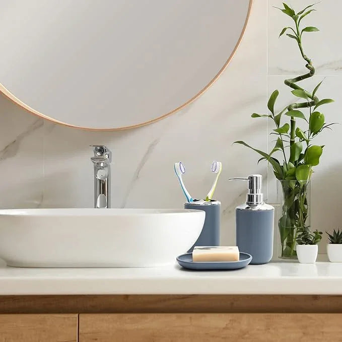 Moss & Stone 6 pcs Bathroom Accessories Set, Bathroom Decor Sets Includes Soap Dispenser, Toothbrush Holder, Toothbrush Cup, Soap Dish, A Complete Bathroom Accessories Blue Set - ModernBath