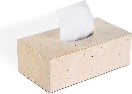 HAMAKAWA Natural Marble Tissue Box Cover, Beige Tissue Organizer L 10 x W 5.5 x H 3.5 Inch, Heavy Stone Decorative Box, Square Tissue Box Holder for Home Decor, Kitchen, Bathroom - ModernBath