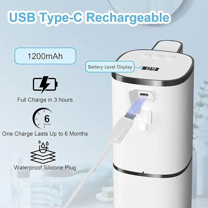 OHIFAST Automatic Liquid Soap Dispenser Touchless, USB Rechargeable Smart Hand Soap Dispenser, 9-Level Adjustable, Physical Button Operation, 13.5oz/400mL Wall Mounted for Bathroom Kitchen Dish Soap - ModernBath