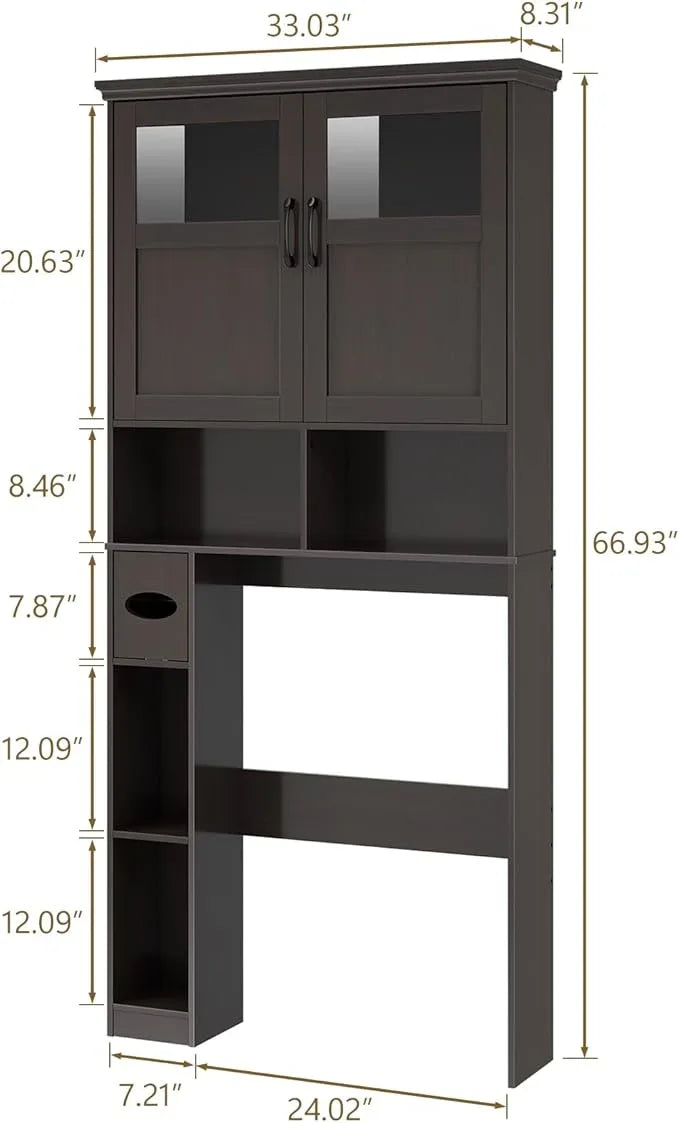 Over The Toilet Storage Cabinet, Storage Cabinet Over Toilet with Double Doors & Toilet Paper Holder Stand, Freestanding Toilet Shelf Space Saver with Anti-Tip Design & Adjustable Shelf, Espresso - ModernBath