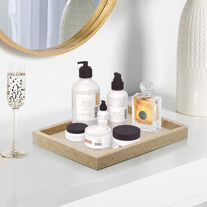 MULWR Travertine Tray,Bathroom Vanity Tray Non-Ceramic/Non-Resin,Marble Perfume Decorative Tray 12 x 8 inch (Travertine) - ModernBath