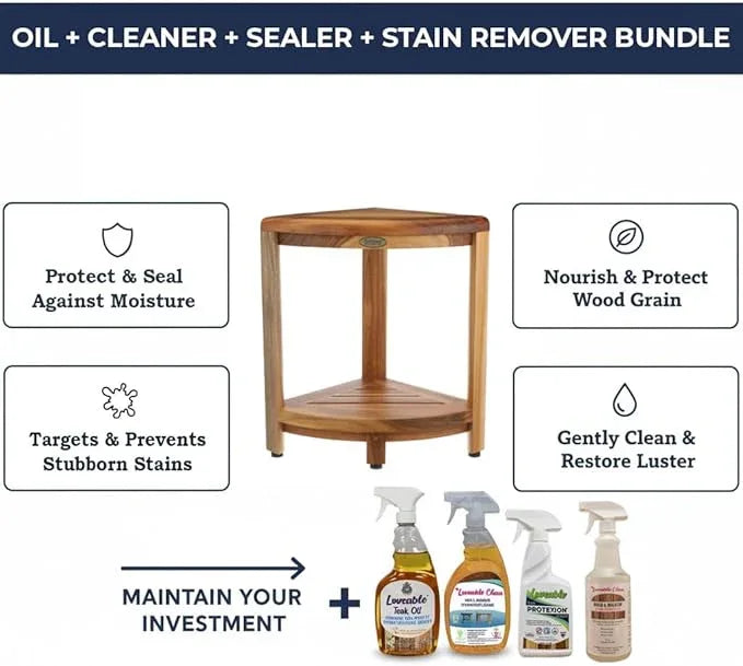 EcoDecors SnazzyCorner 18" Teak Wood Corner Shower Shelf, Fully Assembled | Loveable Four Pack Bundle - ModernBath