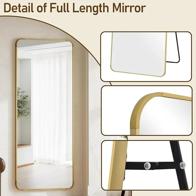 BEAUTYPEAK Gold Full Length Mirror, 65"x24" Rounded Corner Floor Mirror Standing Hanging or Leaning Against Wall, Suitable for Bedroom or Dressing Room - ModernBath