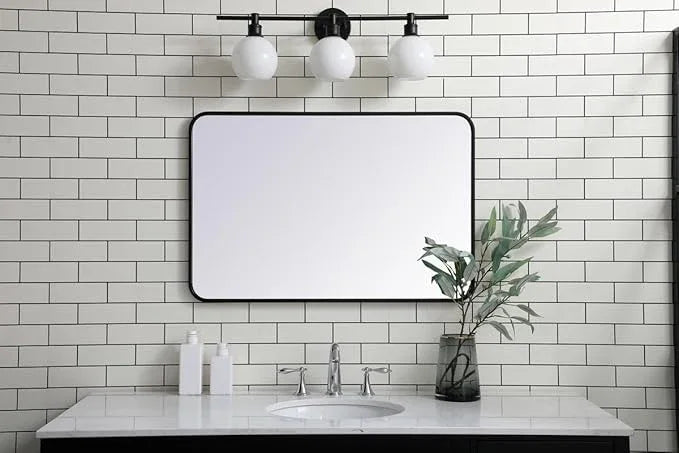 ARS Concepts Aura, Soft Corner Metal Rectangular Mirror 24X36 Inch in, Modern, Black - ModernBath