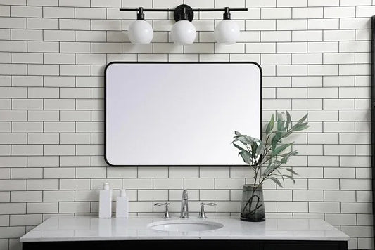 ARS Concepts Aura, Soft Corner Metal Rectangular Mirror 24X36 Inch in, Modern, Black - ModernBath