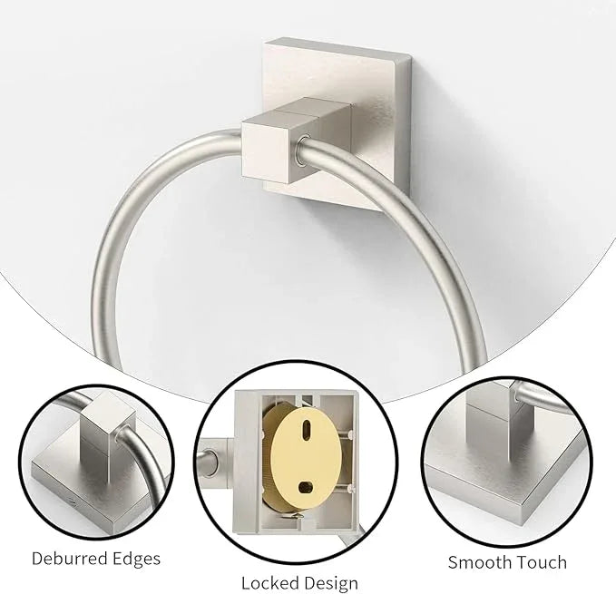 RUACQ Towel Ring for Bathroom, Square Base Hand Towel Holder Hangers Wall Mount, Heavy Duty, Stainless Steel(Brushed Nickel) - ModernBath