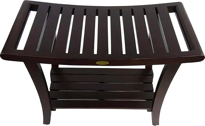 DecoTeak Harmony 30 Inch Extended Height Brown Waterproof Teak Wood Shower Bench | Provides Safety, Storage, and Organization for Bathroom Accessories - ModernBath