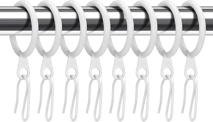 Hotop 30 Pcs Metal Drapery Curtain Rings 0.98/1.26/1.65 inch Interior Diameter and 30 Pcs Hanging Curtain Drapery Pin Hooks for Window Door Shower(White,25 mm) - ModernBath
