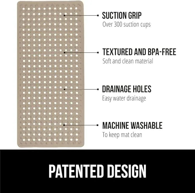 GORILLA GRIP Patented Bath Tub Shower Mat, Machine Washable Bathtub Floor Liner Mats, Suction Cups and Drain Holes to Keep Tubs Clean, Soft on Feet, Bathroom Essentials, 35x16 Inch, Beige - ModernBath