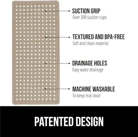 GORILLA GRIP Patented Bath Tub Shower Mat, Machine Washable Bathtub Floor Liner Mats, Suction Cups and Drain Holes to Keep Tubs Clean, Soft on Feet, Bathroom Essentials, 35x16 Inch, Beige - ModernBath