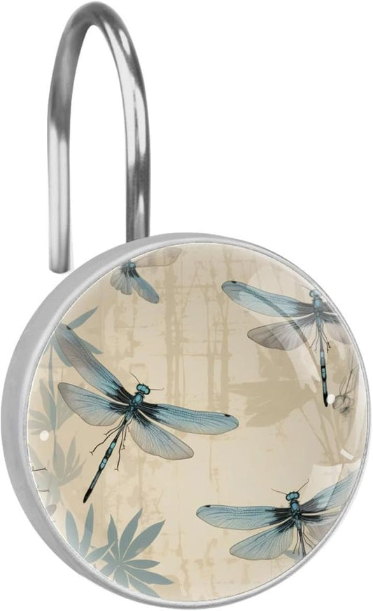 FVQL Shower Curtain Hooks Decorative, Set of 12, Dragonfly Shower Curtain Hooks, Christmas Halloween