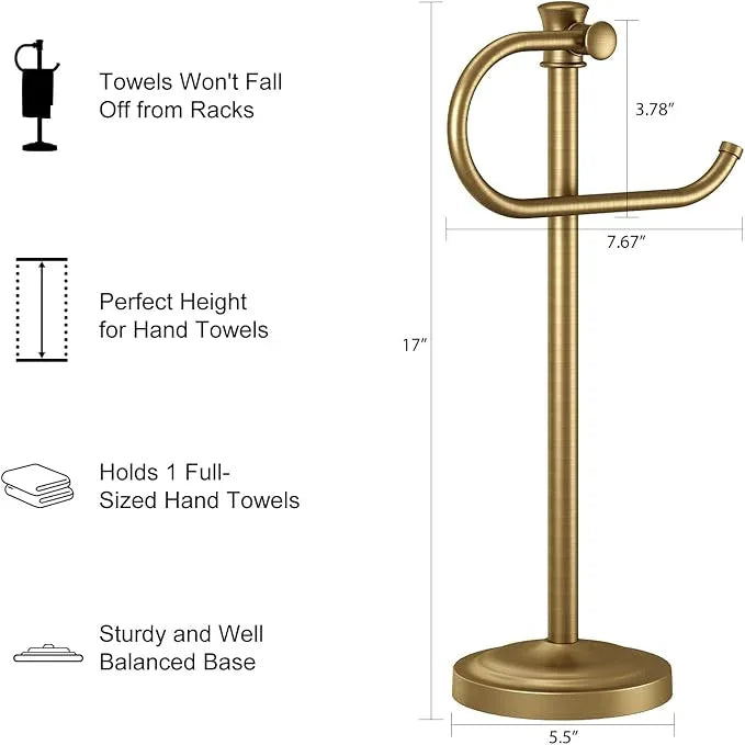 BESy 17 Inch Antique Brass Stand Towel Bar Hanger Hand Towel Bar Bathroom Vanity Countertop Towel Holder Free Standing Stainless Steel Towel Ring Hardware Accessories Towel Rack - ModernBath