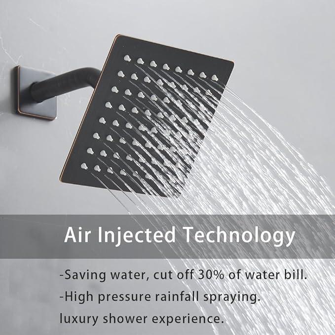 JingGang Oil Rubbed Bronze Shower System 6 Inch Bathroom Rain Mixer Shower Combo Set Wall Mounted Rainfall Shower Head and Handheld System Shower Faucet Set Rough-in Valve Body and Trim Kit - ModernBath