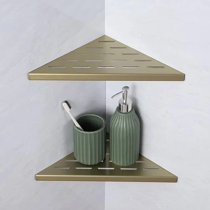 10" Corner Shower Shelf, 2-Pack Bathroom Shelves for Tile Walls, SUS304 Stainless Steel Recessed Shower Shelf, Grout in Corner Organizer Shelves, Brushed Gold - ModernBath