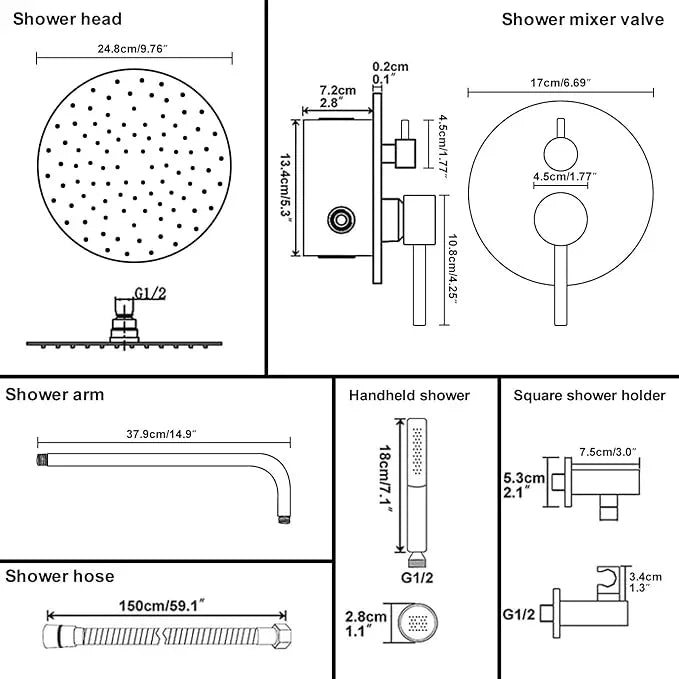 BESy Shower System with 10 Inch Round Rain Shower Head and Handheld Wall Mounted, High Pressure Rainfall Heads Shower Faucet Fixture Combo Set with 2 in 1 Spray Showerhead for Bathroom, Matte Black - ModernBath