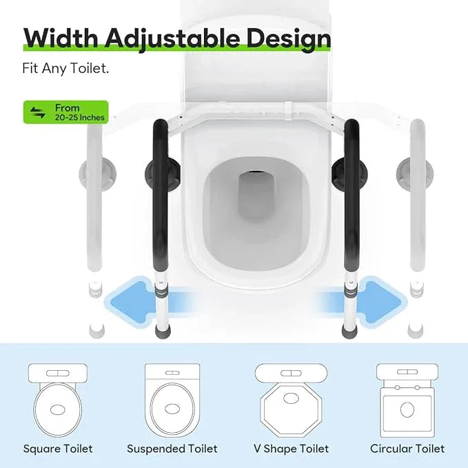 Delog Stand Alone Toilet Safety Rail - Adjustable Width & Height Fit Any Toilet, Medical Toilet Frame for Elderly Handicap Disabled (Black) - ModernBath