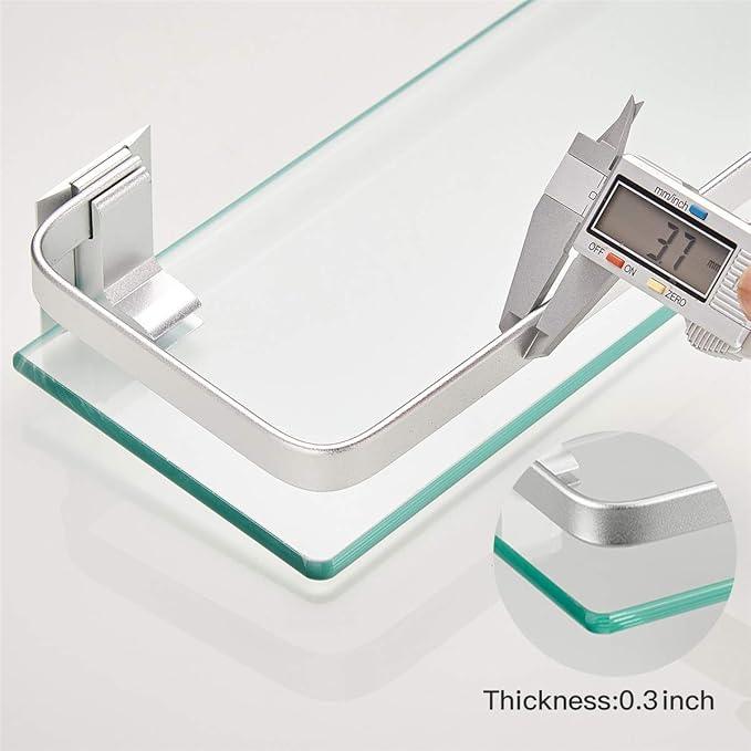 VOLPONE Bathroom Wall Shelf 15.7in Bathroom Glass Shelves Wall Mount Glass Shelf Rustproof Bathroom Wall Organizer 3 Tier (Sliver) - ModernBath