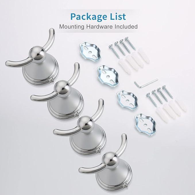 FILTA Bathroom Towel Hooks, Polished Chrome Robe & Towel Hooks for Wall Mounted, Traditional Towel and Robe Hooks for Hanging Towels, Bath Towel Holder for Shower(4 Pack) - ModernBath