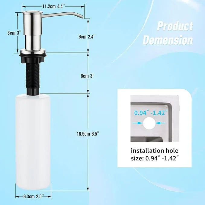 CREA Kitchen Sink Soap Dispenser Countertop for Kitchen Sink, Stainless Stee Built in Sink Soap Dispenser Brushed Nickel for Bathroom with 39" Tube Large Capacity 17 OZ Bottle - ModernBath