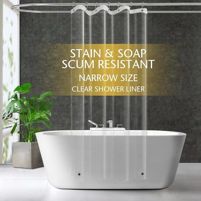 ZEMAHOME Narrow Size Clear Plastic Shower Curtain Liner, 42x72 Inch Thin Lightweight Transparent Plastic Bathroom Shower Showroom Inner Curtain with Rustproof Metal Grommet Holes and Weighted Magnets - ModernBath