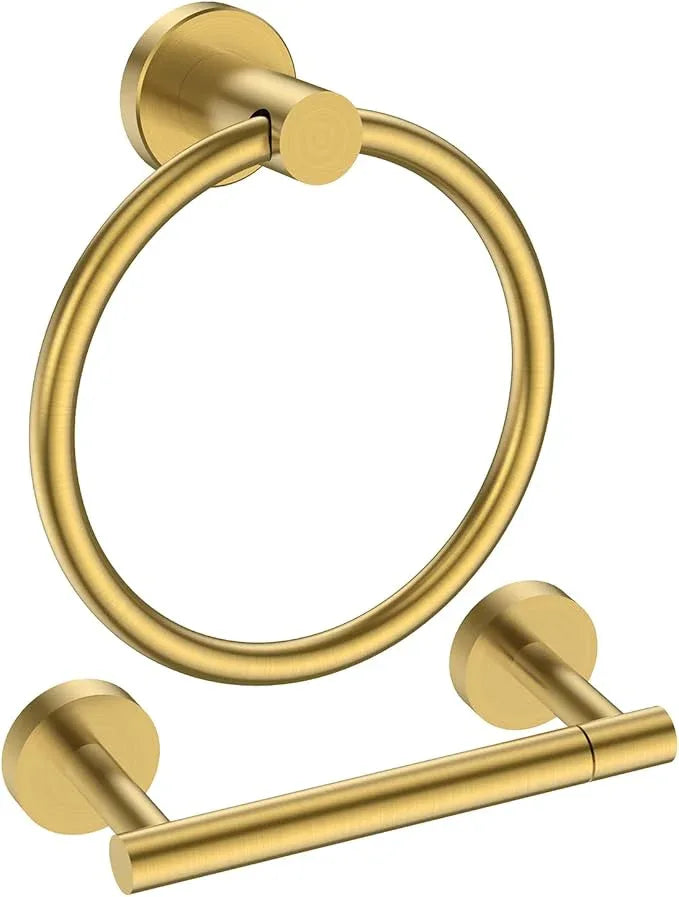 FORIOUS Toilet Paper Holder Wall Mount, SUS304 Stainless Steel Double Post Pivoting Tissue Roll Holder and Hand Towel Ring Set for Bathroom, RV, Bathroom Hardware Accessories Set, Brushed Gold - ModernBath