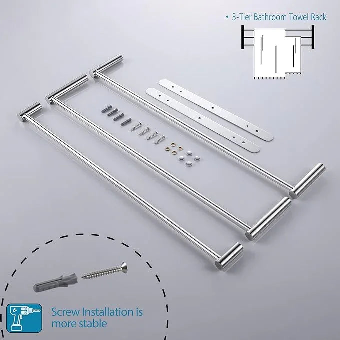 KOKOSIRI Bath Towel Bars Bathroom 3-Tiers Ladder Towel Rails Wall Mounted Towels Shelves Rack Stainless Steel, Polished Chrome, B5002CH-L24 - ModernBath