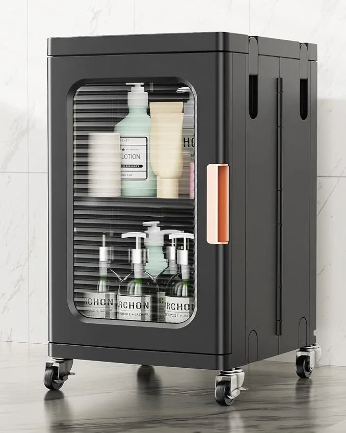 BROVIEW 1-Tier Tall Narrow Storage Cabinet Organizer, Slim Bathroom Cabinets with Adjustable Shelves and Door, Plastic Kitchen Pantry Organizers and Storages for Small Space, Laundry, Black - ModernBath