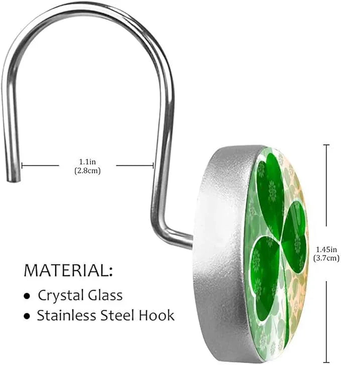 St. Patrick's Day 12pcs Clover Shower Curtain Hooks, Decorative Shower Curtain Hanger Rings Roller, Stainless Steel Round Shower Rings Hangers for Bathroom - ModernBath