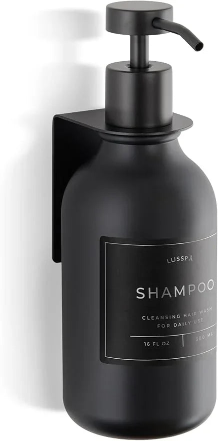 Shampoo & Conditioner Dispenser - Shower Soap Dispenser Wall Mounted - 16.9 Oz Plastic Bottle with Pump & Holder - Shampoo Dispenser - Shower Dispenser Chamber No Drill (1 X Black) - ModernBath