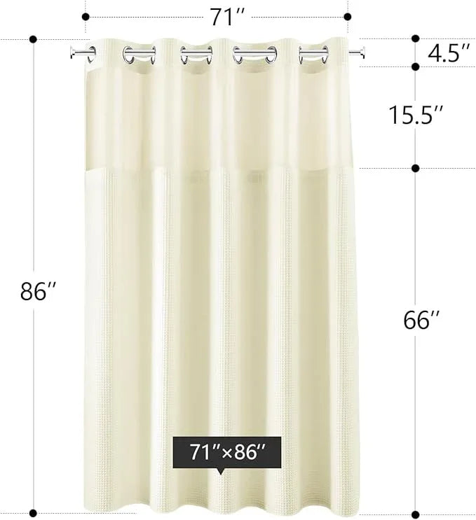 River Dream Cream Fabric Shower Curtain Set, Cotton Blend, Waffle Weave, with Snap in Replacement Liner，71 x 86 inches - ModernBath