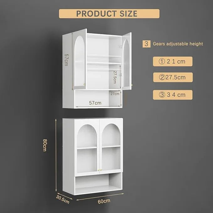 Wall Cabinet Bathroom Wall Mount, Bathroom Medicine Cabinet with 2 Acrylic Doors, Open Storage Rack & Adjustable Shelf Over The Toilet Storage Cabinet Additional Space in Home White - ModernBath